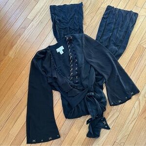 Cache Vintage Womens Long Sleeve Ruffle Detail Jumpsuit Black Medium